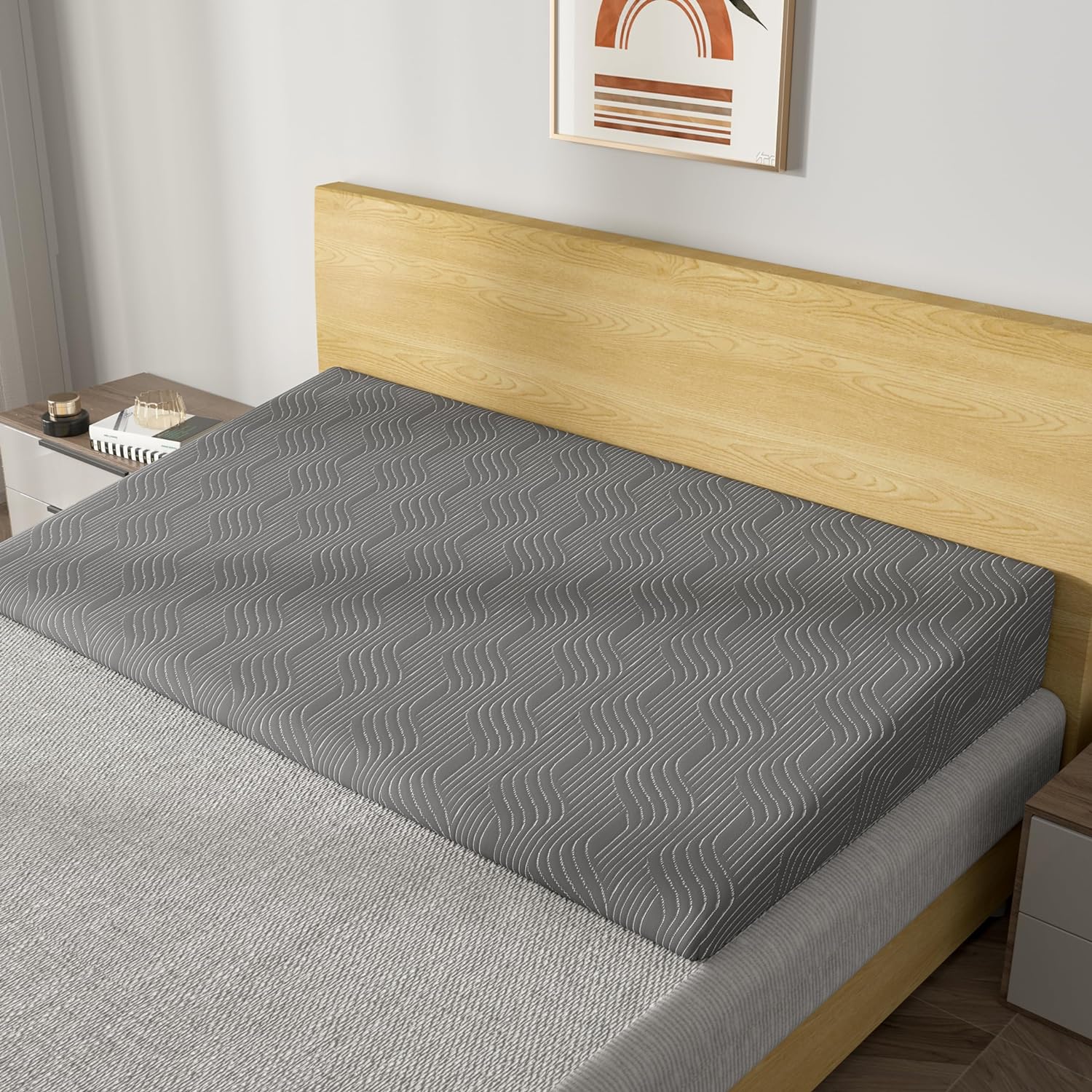 Bed Inclined Mattress Topper, 7.5 Inch Incline Foam Support Wedge Pillow, Wedge Mattress Elevator with Washable Cover for Post Surgery, Anti-snoring, Neck Back \u0026 Leg Pain Relief, King, Grey
